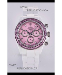 Rolex Daytona AET White Ceramic Pink Dial 4130 Movment Super Clone Watch 