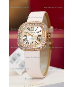 Coussin De Cartier Rose Gold Swiss Replica Watch White Strap 