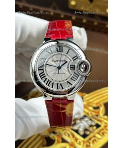 Ballon De Cartier Swiss Automatic 1:1 Mirror Quality 33MM in Burgundy Strap