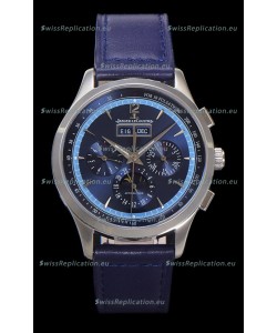 Jaeger LeCoultre Master Control Chronograph Calendar Steel Casing Blue Dial Watch 