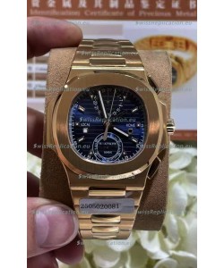 Patek Philippe Nautilus 5990R Rose Gold on 904L Steel Case in Blue Dial - 1:1 Mirror Replica