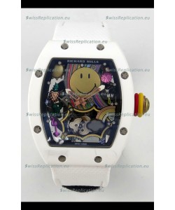 Richard Mille Super Clone RM088 Smiley Tourbillon White Ceramic Velcro Strap Watch 