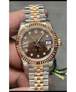 Rolex Datejust Super Clone Brown Dial 2 Tone Rose Gold Watch 28MM