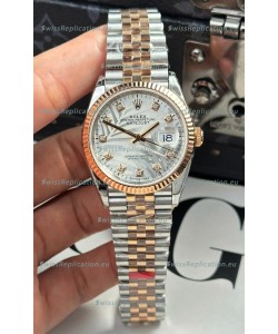 Rolex Datejust Cal.3235 Movement Super Clone Rose Gold 2 Tone 36MM - Silver Fluted Motif Dial