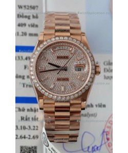 Rolex Day Date Super Clone Rose Gold Plated Custom Modified Diamonds Paved Watch