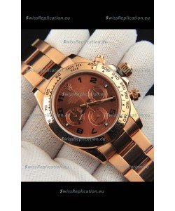 Rolex Daytona Japanese Movement Gold Casing Replica Watch in Brown Dial
