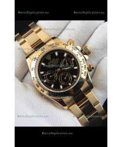 Rolex Daytona Japanese Movement Gold Casing Replica Watch in Black Dial 
