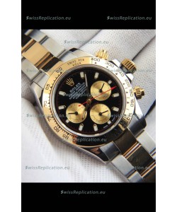 Rolex Daytona Japanese Movement Two Tone Gold Casing Watch in Black Dial 