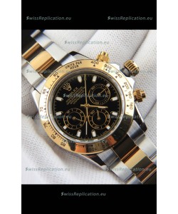 Rolex Daytona Japanese Movement Two Tone Gold Casing Watch in Black Dial 