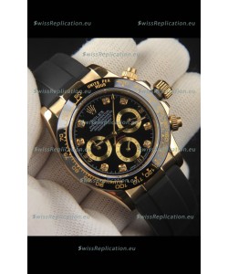 Rolex Daytona Japanese Movement Gold Casing Replica Watch in Black Dial 