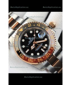 Rolex GMT Masters II 2 Tone Rose Gold Plating Japanese Replica Watch Black Dial