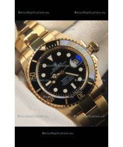 Rolex Submariner Japanese Replica Watch 904L Steel Yellow Gold - Ceramic Bezel in Black