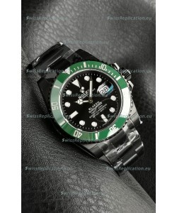 Rolex Submariner Blaken DLC Coated Swiss Replica Watch in Green Bezel