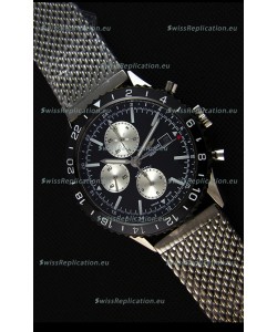 Breitling Chronoliner Steel-Black Mesh Strap in Black Dial Swiss Replica Watch 