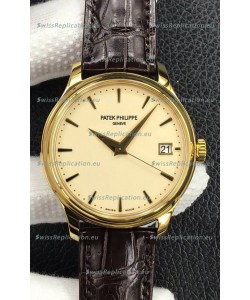 Patek Philippe Calatrava 5227J-001 Pale Yellow Dial 1:1 Mirror Swiss Replica Yellow Gold Casing