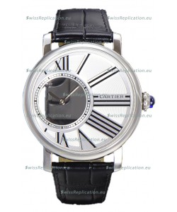 Rotonde De Cartier in Stainless Steel Casing - Leather Strap Swiss Quartz Replica Watch 
