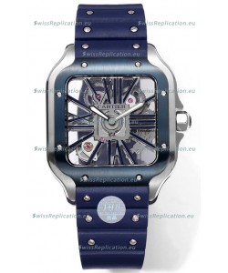 Santos De Cartier Watch in Skeleton Dial - Stainless Steel Casing Rubber Strap