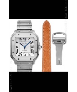 Cartier "Santos De Cartier" Mens XL 1:1 Mirror Replica Watch in Stainless Steel Casing - White Bezel