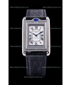 Cartier Tank Reversible Swiss Quartz Replica Watch in Steel Casing - Black Strap