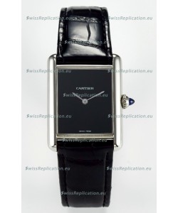 Tank Must Cartier Super Clone Edition 33.7MM Watch in Steel Casing Black Dial 
