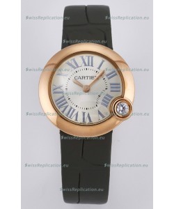 Ballon Blanc De Cartier Super Clone Watch 30MM in Rose Gold Casing Green Strap