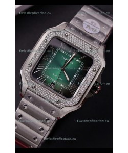 Cartier Santos De Cartier 904L Steel Green Dial Super Clone Replica 40MM Watch 