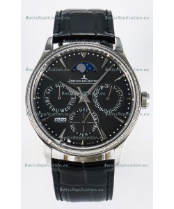 Jaeger LeCoultre Super Clone Master Ultra-Thin Perpetual Calendar Grey Dial Diamonds Watch