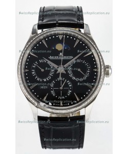 Jaeger LeCoultre Super Clone Master Ultra-Thin Perpetual Calendar Black Dial Diamonds Watch