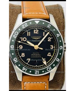Longines Spirit ZULU Time 1:1 Mirror Replica Watch in 904L Steel Casing - Swiss L844.4 Automatic Movement Brown Strap