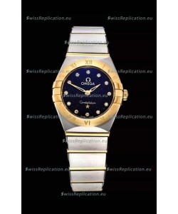 Omega Constellation Ladies Swiss Quartz 1:1 Mirror Replica - Two Tone Casing in Black Starry Dial 