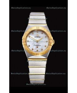 Omega Constellation Ladies Swiss Quartz 1:1 Mirror Replica - Two Tone Casing in White Pearl Dial