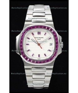 Patek Philippe Nautilus 5711 White Dial 1:1 Mirror Replica in 904L Steel with Rubies Bezel