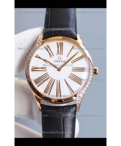 Omega De Ville Tresor Edition Swiss Quartz Watch 36MM Rose Gold Casing White Dial