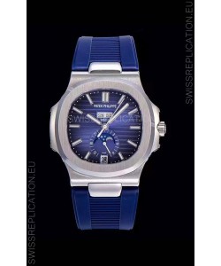 Patek Philippe Nautilus 5726A 1:1 Mirror Swiss Watch Blue Dial Rubber Strap 
