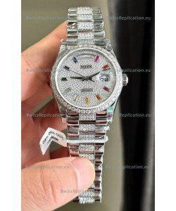 Rolex Day Date Super Clone White Gold Plated Custom Modified Diamonds Paved Watch 
