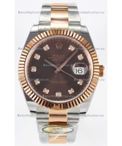 Rolex Super Clone Datejust ETA 3235 Movement 41MM Two Tone Rose Gold Plating Brown Dial Watch