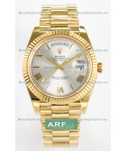 Rolex Day Date Super Clone 18K Yellow Gold Watch 40MM - Steel Dial 1:1 Mirror Quality