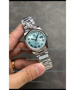 Rolex Day Date Super Clone Stainless Steel Ice Blue Dial Roman Numerals Watch 36MM - 1:1 Mirror Quality