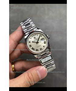 Rolex Day Date Super Clone Stainless Steel Silver Dial Roman Numerals Watch 36MM - 1:1 Mirror Quality