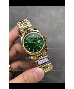 Rolex Day Date Super Clone Yellow Gold Green Dial Crystal Numerals Watch 36MM - 1:1 Mirror Quality
