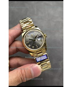 Rolex Day Date Super Clone Yellow Gold Grey Dial Diamonds Numerals Watch 36MM - 1:1 Mirror Quality