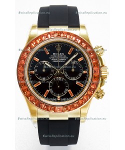 Rolex Daytona Super Clone Daytona Yellow Gold Casing Black Dial with Sapphires Bezel 