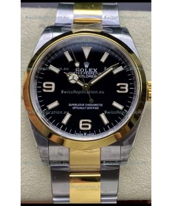 Rolex Explorer I Black Dial - Yellow Gold on Steel in 3230 Swiss Automatic Movement
