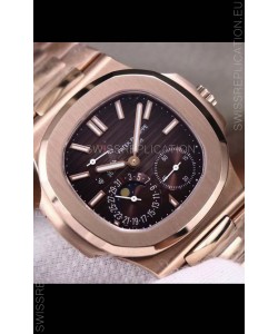Patek Philippe Nautilus 5712/R 1:1 Quality Swiss Replica Watch in Brown Dial Gold Strap