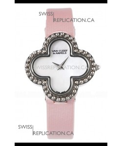 Van Cleef & Arpels Alhambra Stainless Steel Pink Strap Watch 