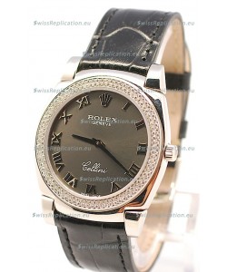 Rolex Cellini Cestello Ladies Swiss Watch in Matte Black Face and Roman Markers