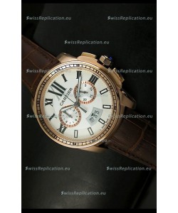 Calibre De Cartier Chronograph Japanese Replica Watch in Pink Gold