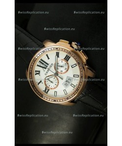 Calibre De Cartier Chronograph Japanese Replica Watch in Pink Gold