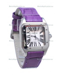 Cartier Santos 100 Japanese Ladies Replica Watch in Purple Strap