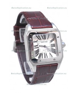 Cartier Santos 100 Japanese Ladies Replica Watch in Brown Strap